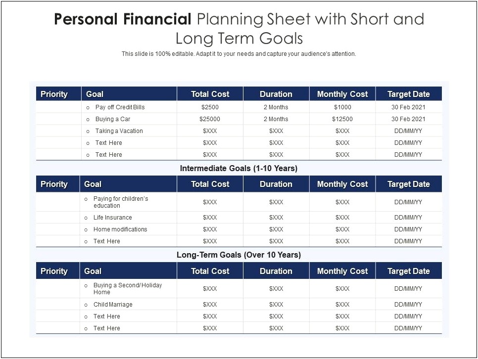 Personal Financial Planning Balance Sheet Template