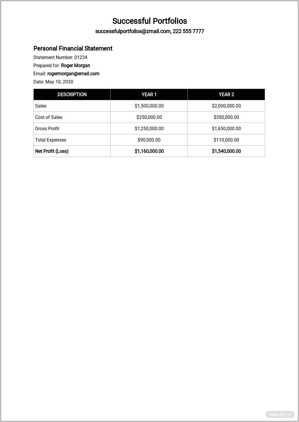Personal Financial Statement Template Word Doc