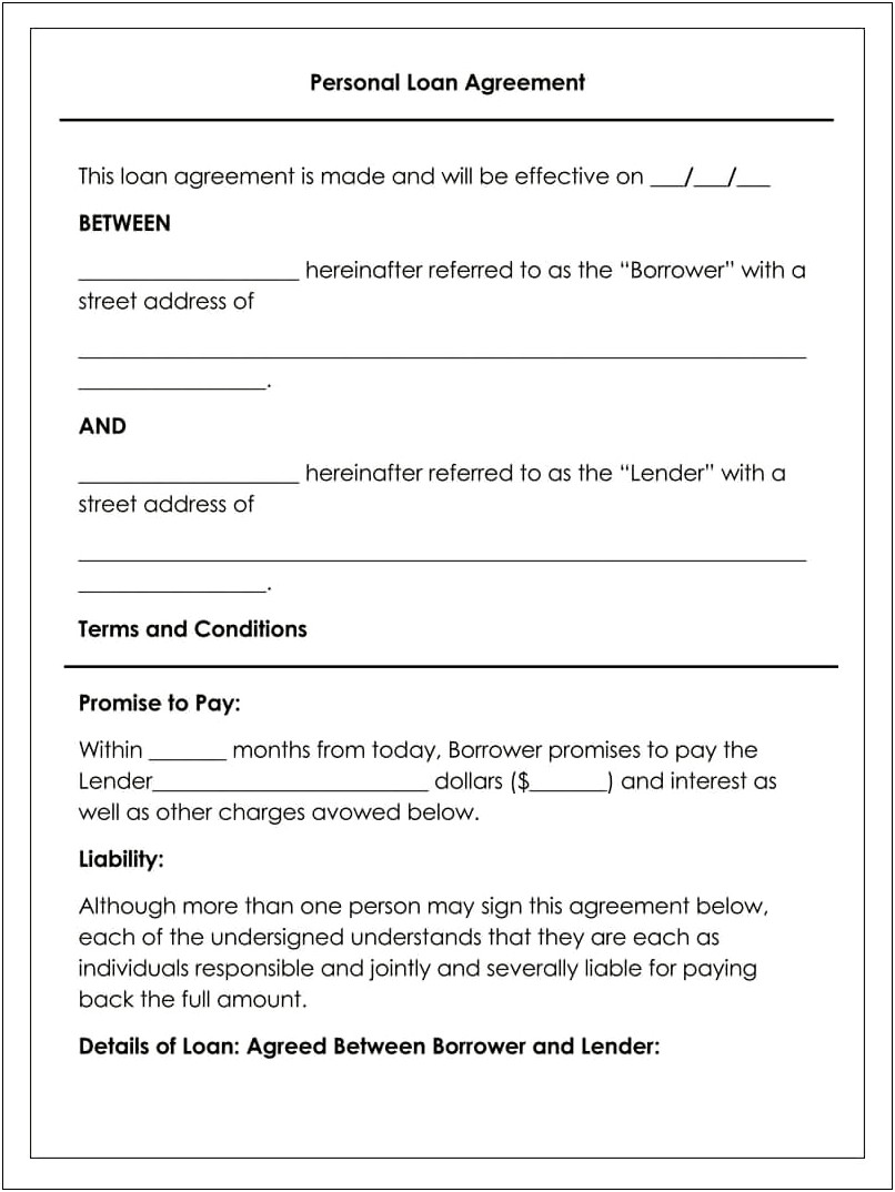 Personal Loan Agreement Word Template With Notary