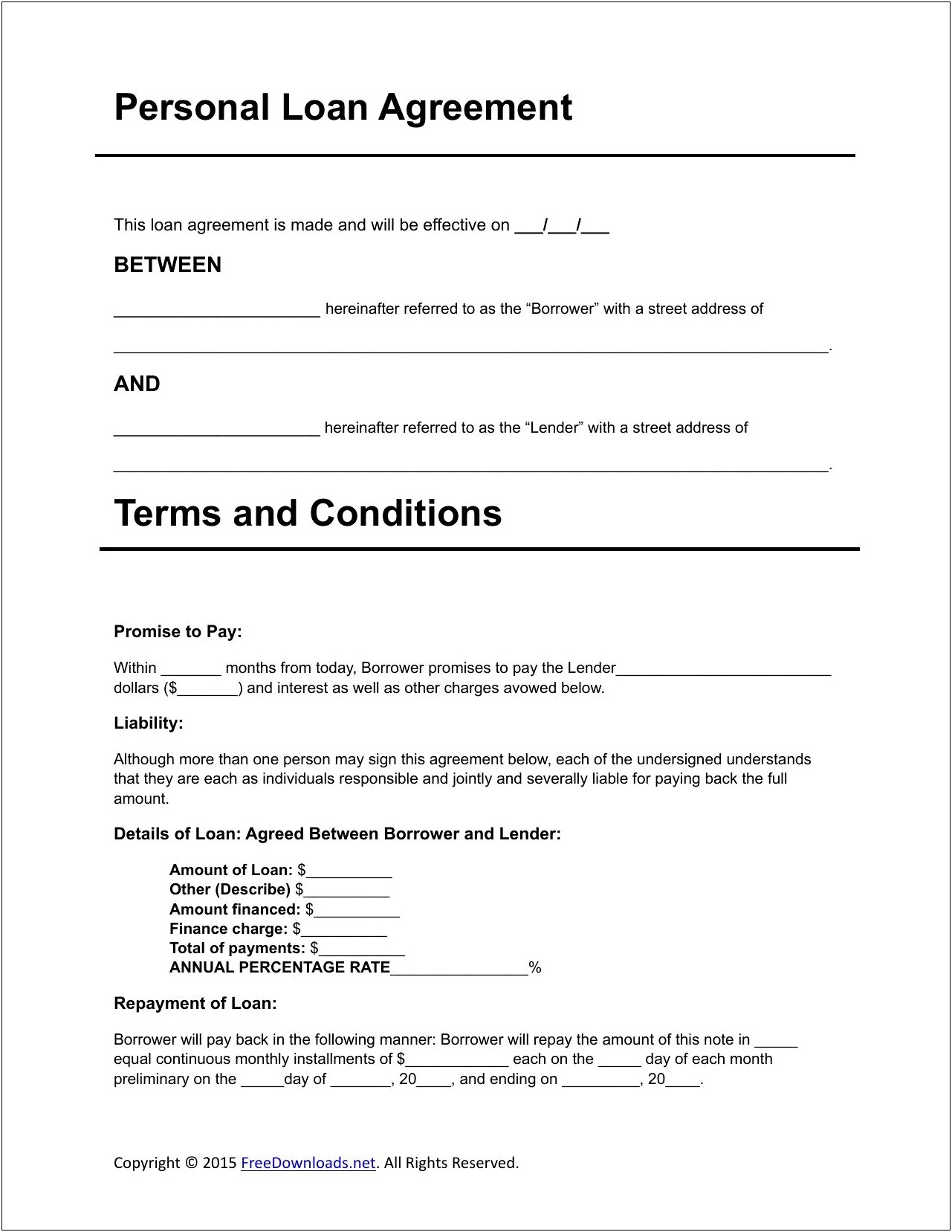 Personal Loan Contract Template Microsoft Word