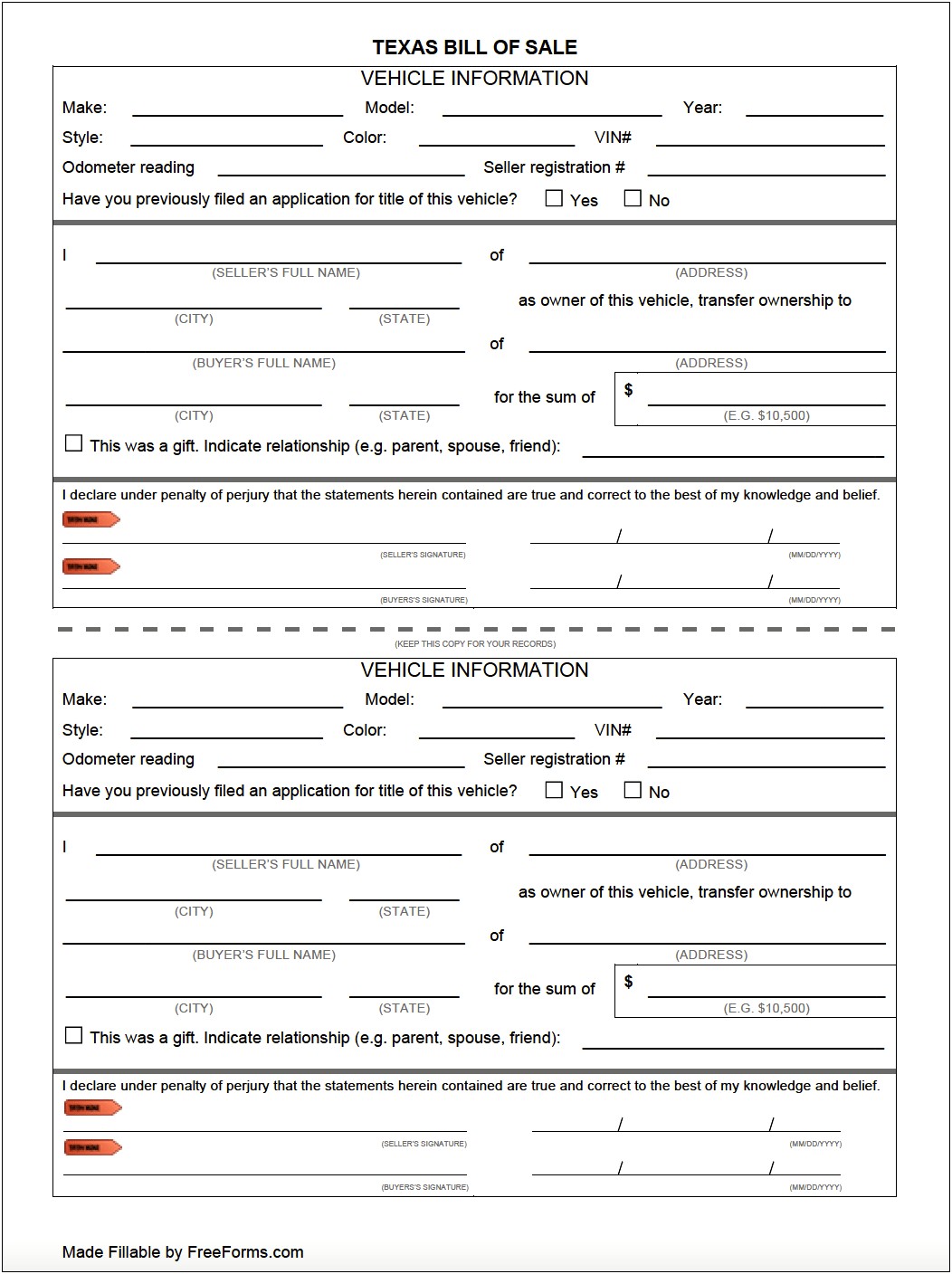 Personal Property Bill Of Sale Template Download