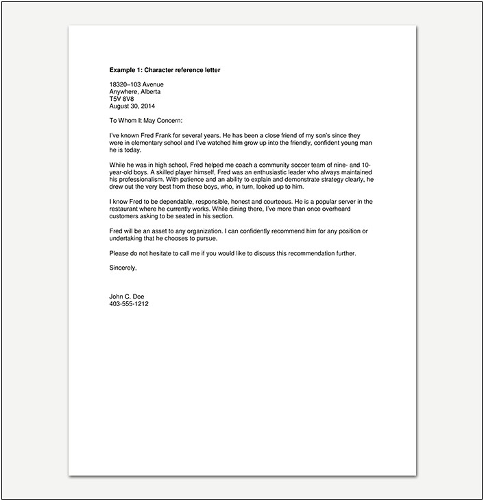 Personal Recommendation Letter For A Friend Template