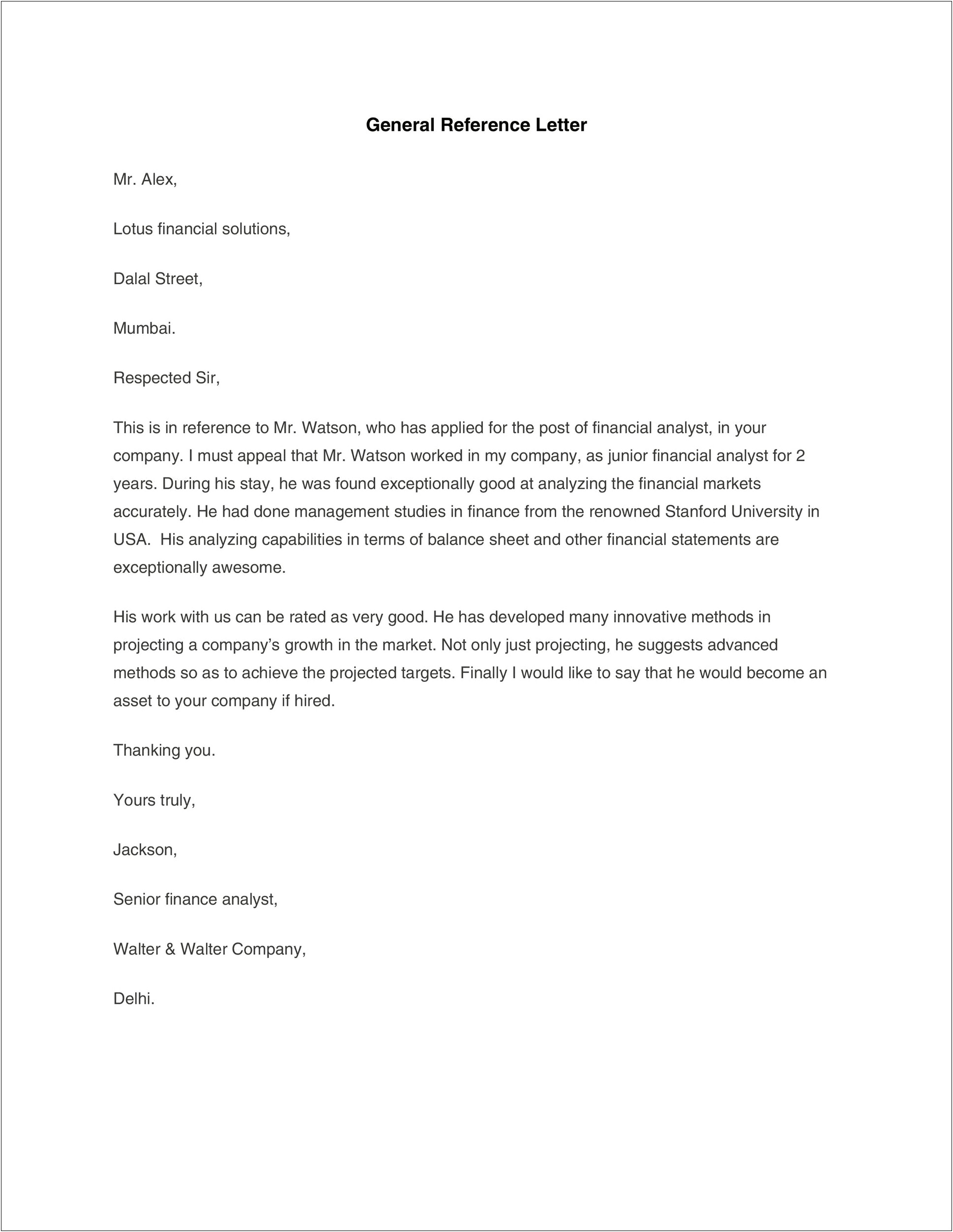 Personal Reference Letter For Coop Template Word