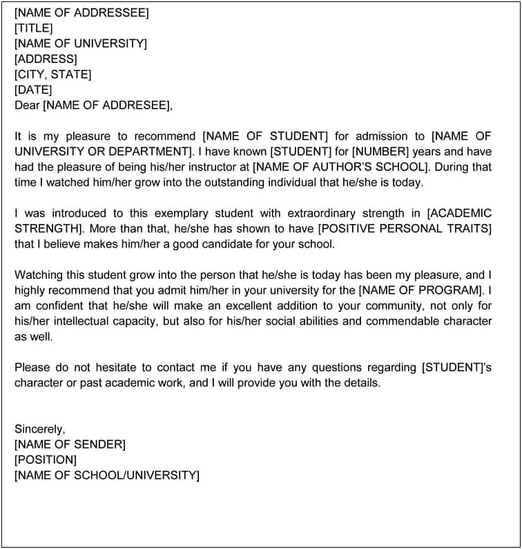 Personal Reference Letter For Scholarship Template