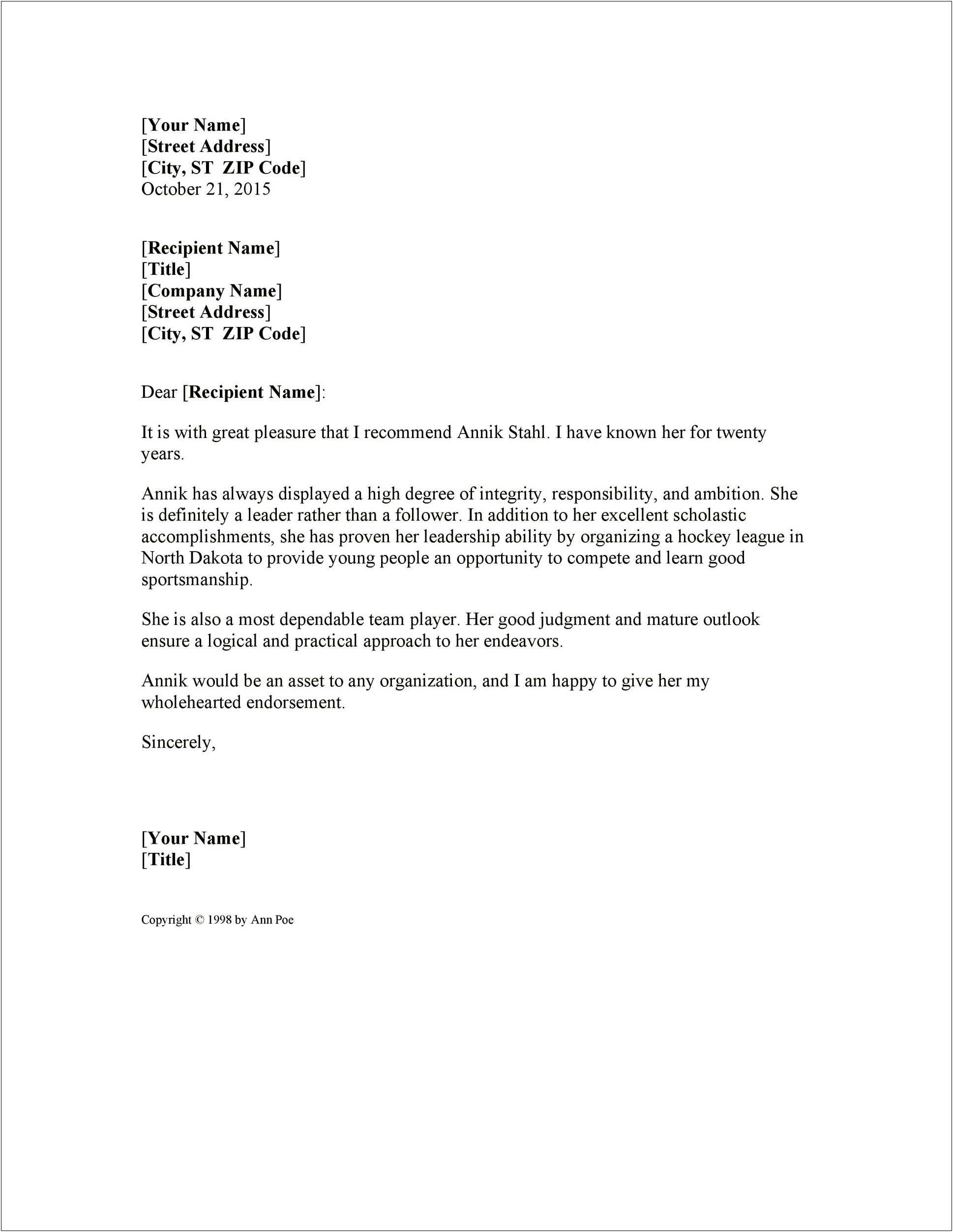 Personal Reference Letter Template Substitute Teaching