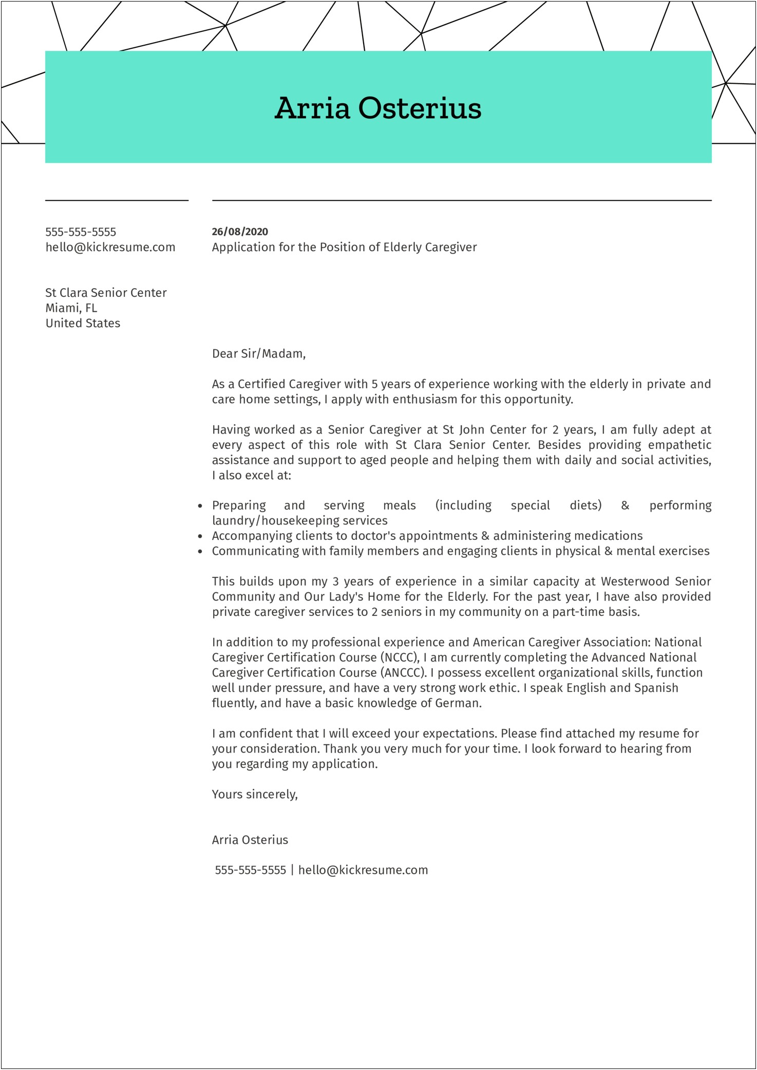 Personal Support Worker Cover Letter Template