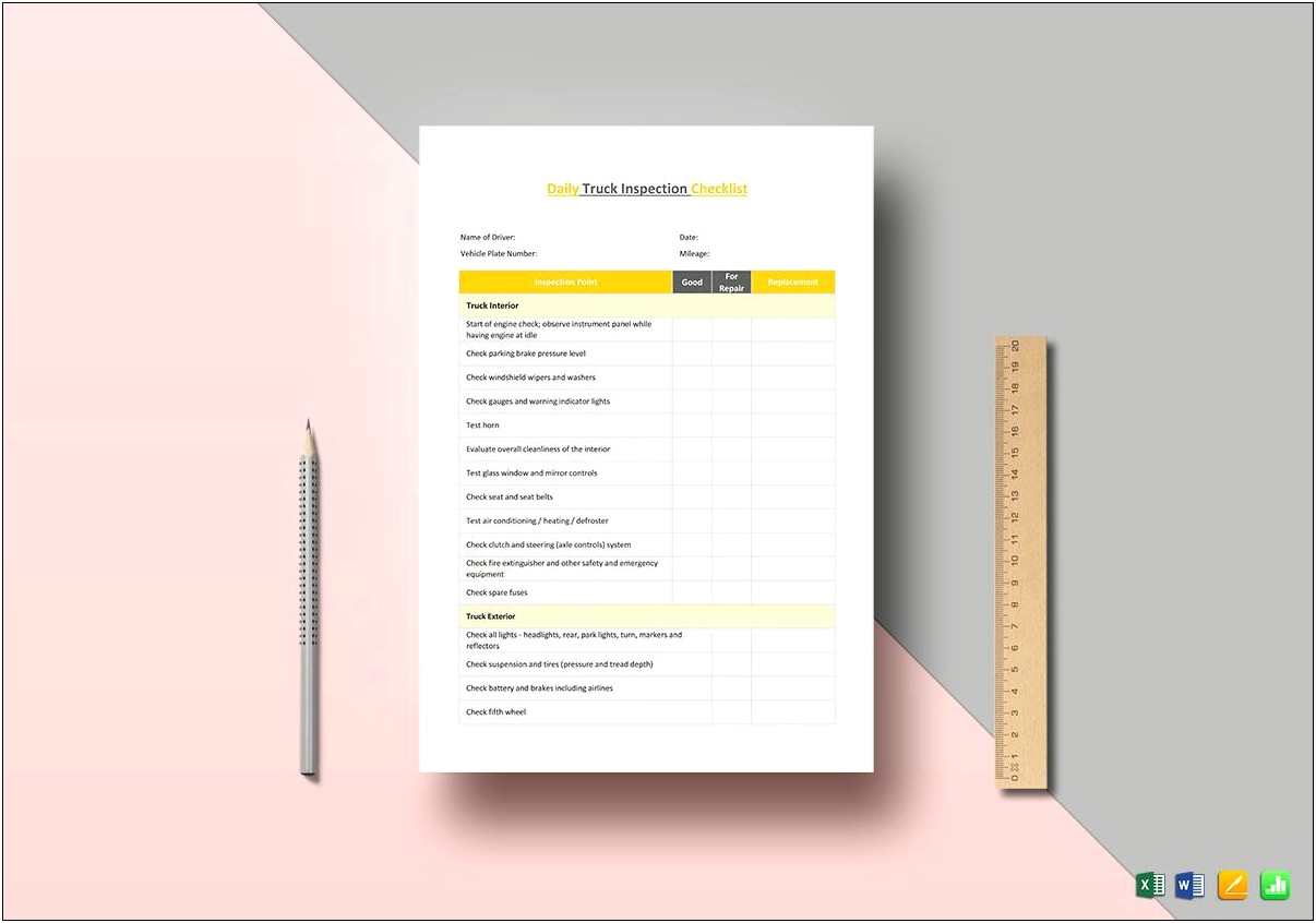 Pickup Truck Pre Shift Checklist Template Word