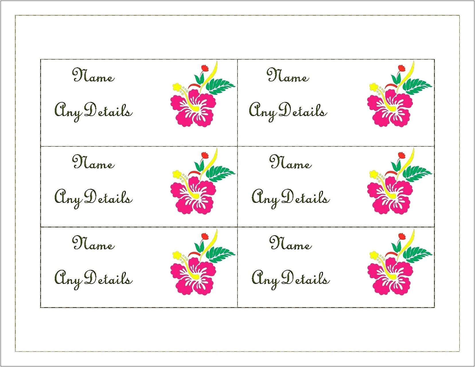 Place Card Templates For Word Free