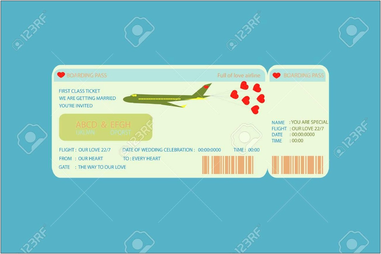 Plane Ticket Wedding Invitation Free Template