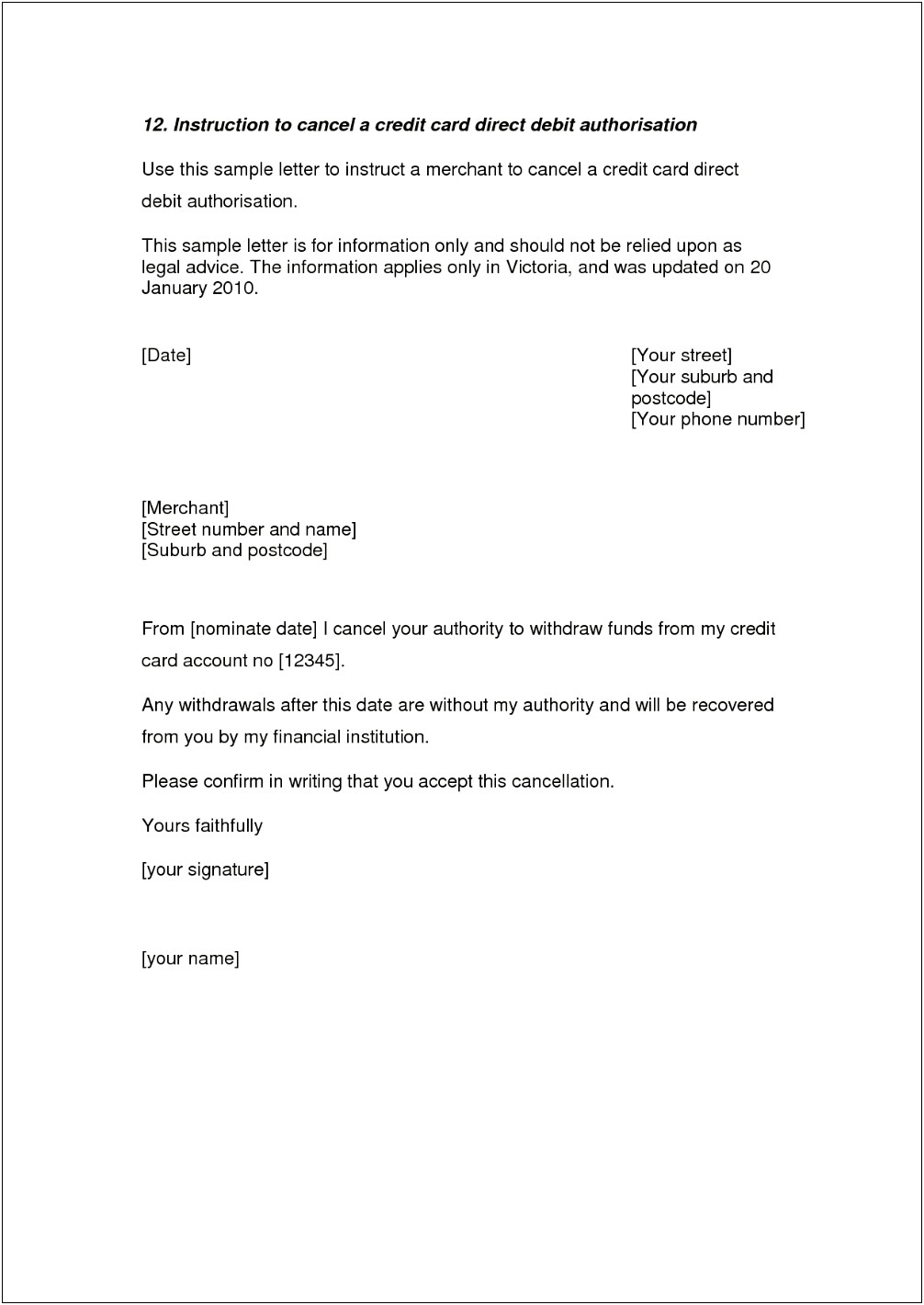 Planet Fitness Membership Cancellation Letter Template