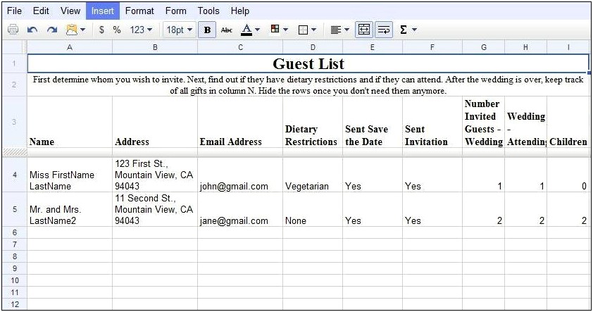 Planning A Wedding Guest List Template