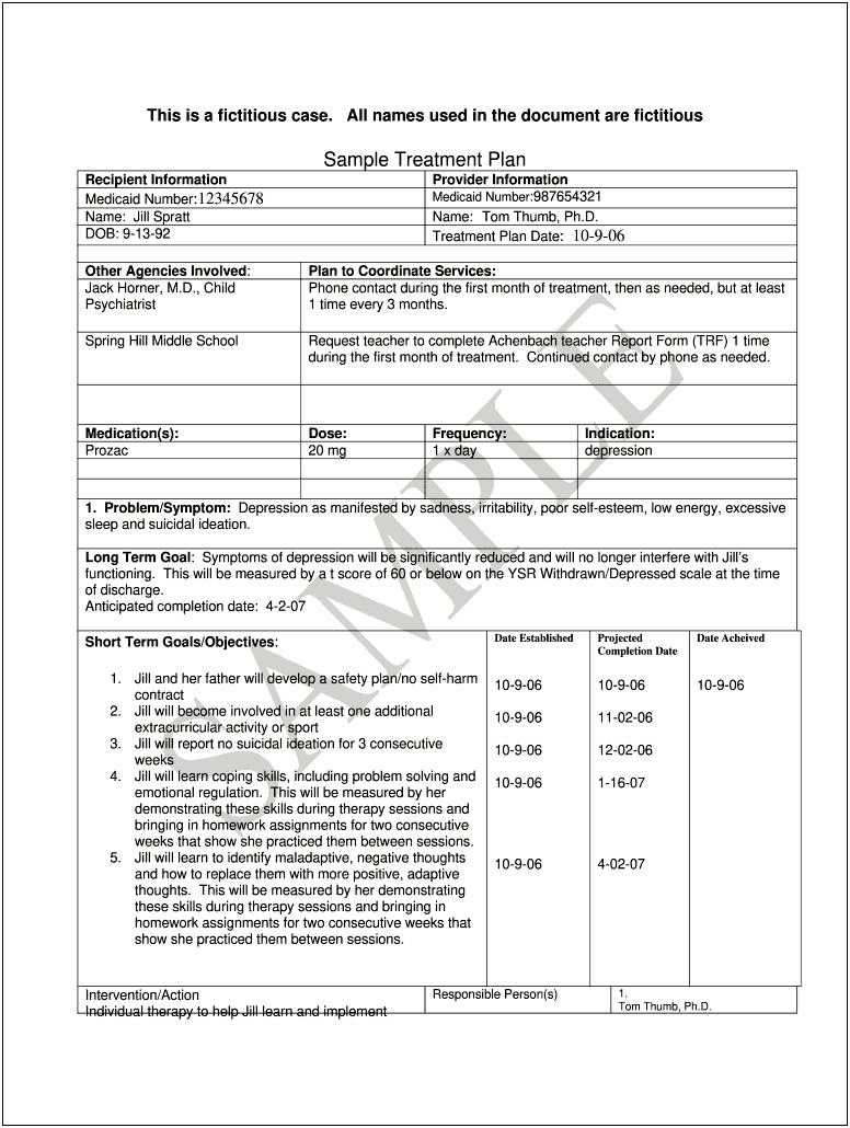 Play Therapy Treatment Plan Template Doc