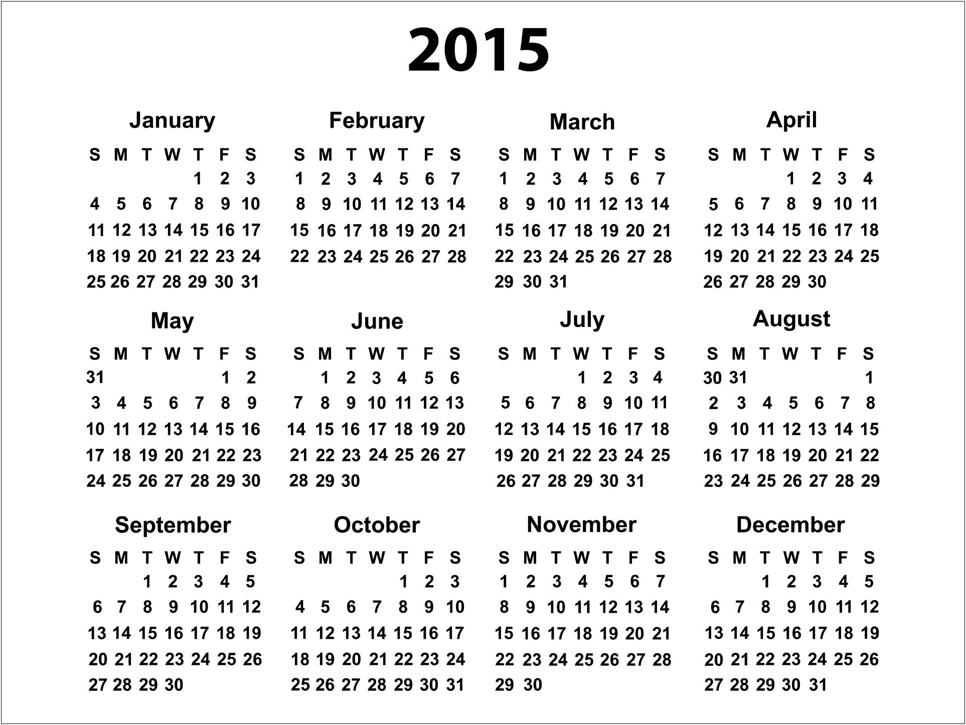 Pocket Calendar 2015 Template Free Download