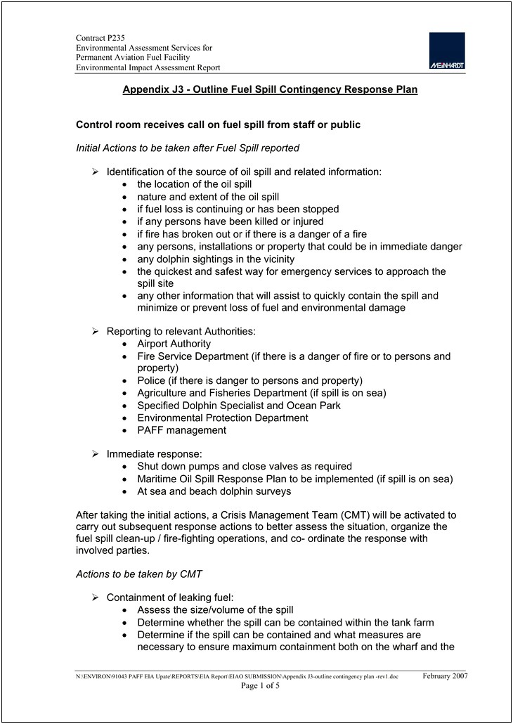 Pollution Incident Response Management Plan Template