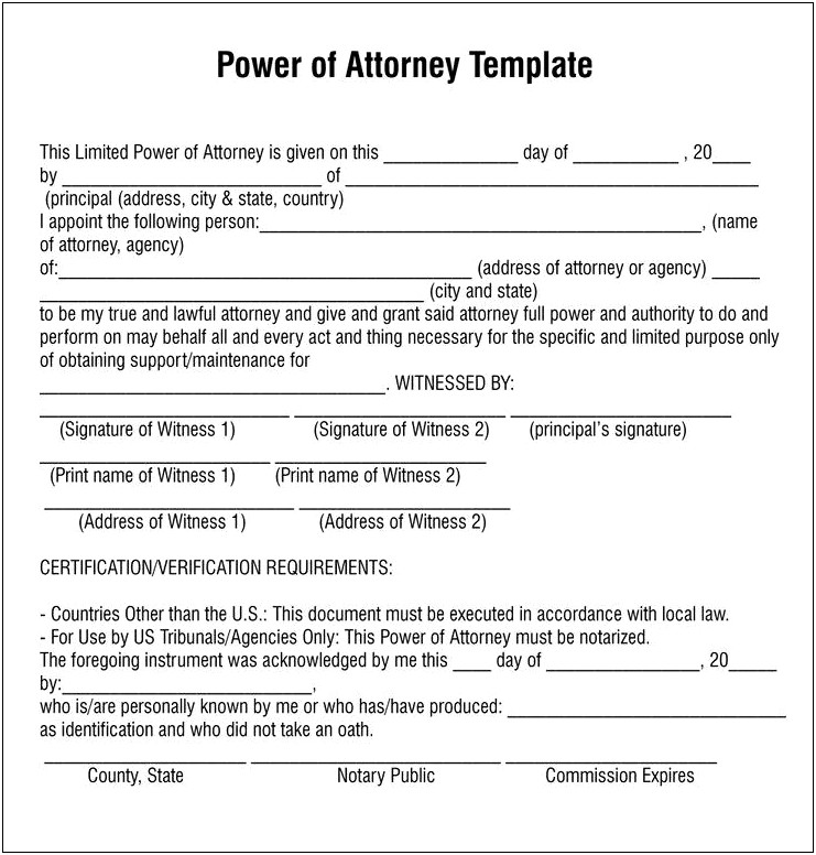 Power Of Attorney Affidavit Word Template