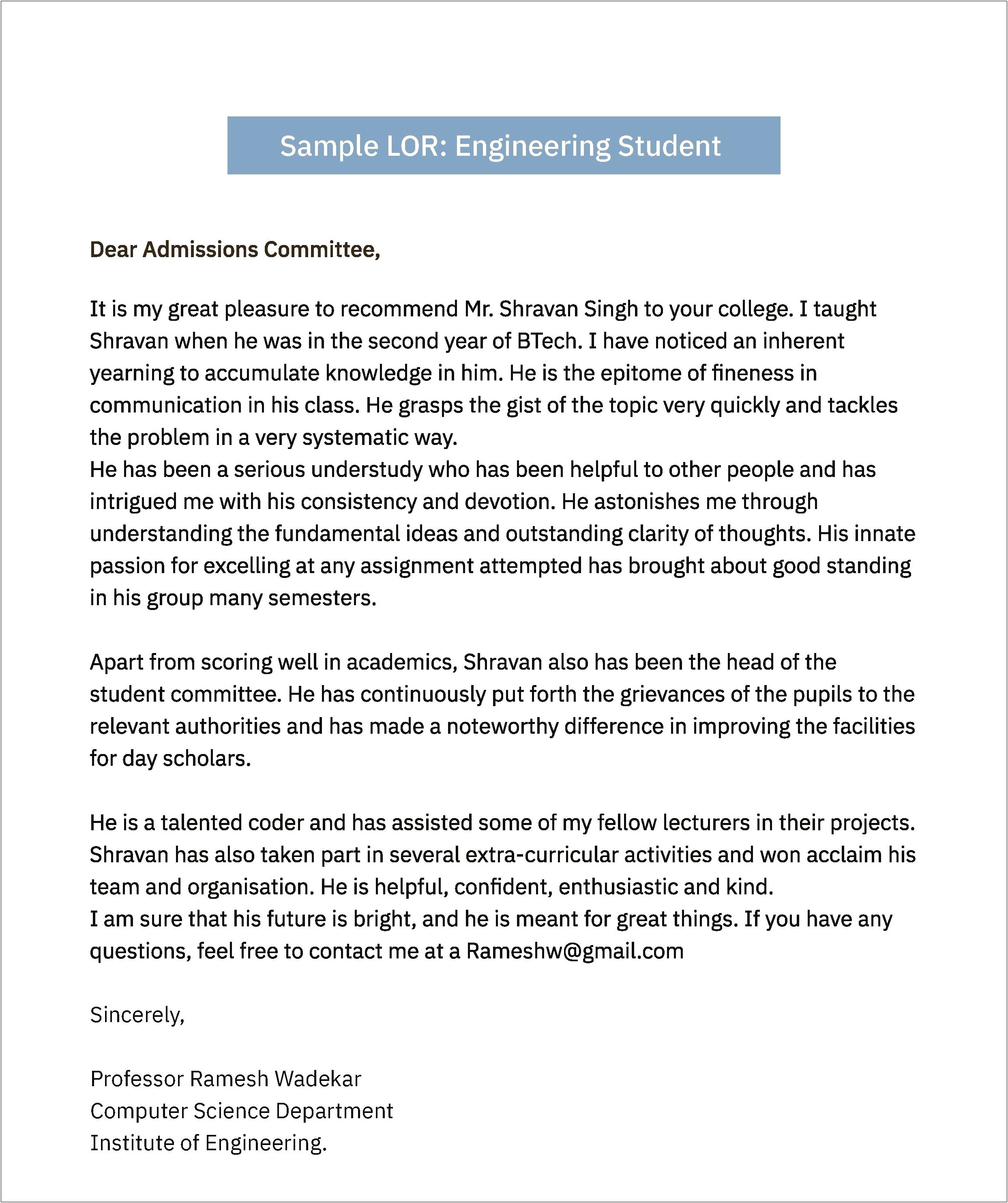 Premed Email Letter Of Reccomendation Template