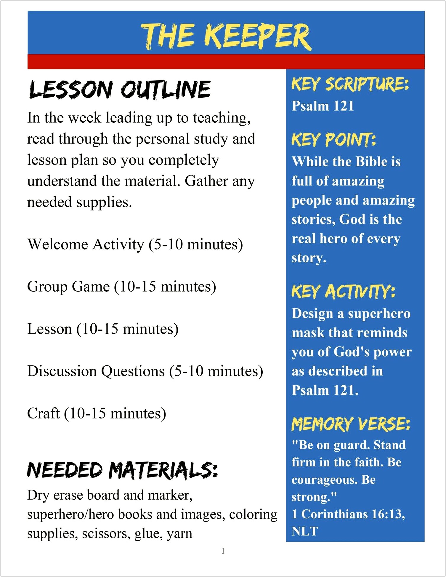 Preschool Sunday School Lesson Plan Template