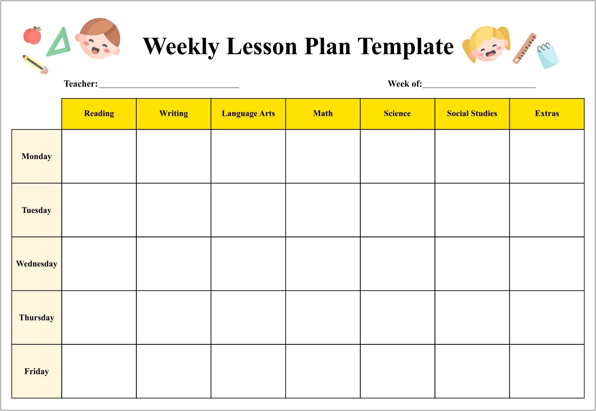 Preschool Teacher Weekly Lesson Plan Template