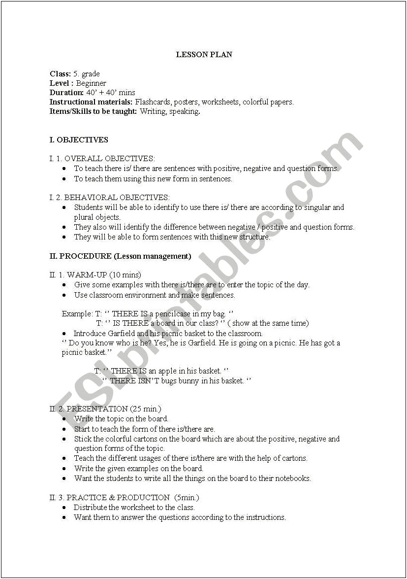 Presentation Practice Production Lesson Plan Template