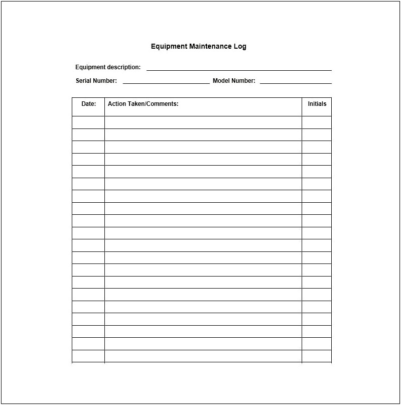 Preventitive Maintenance Instruction Sheet Template Word