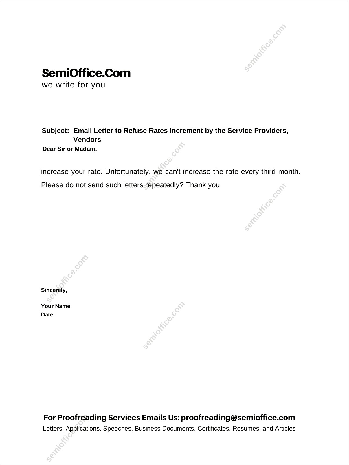 Price Increase Letter To Customer Template