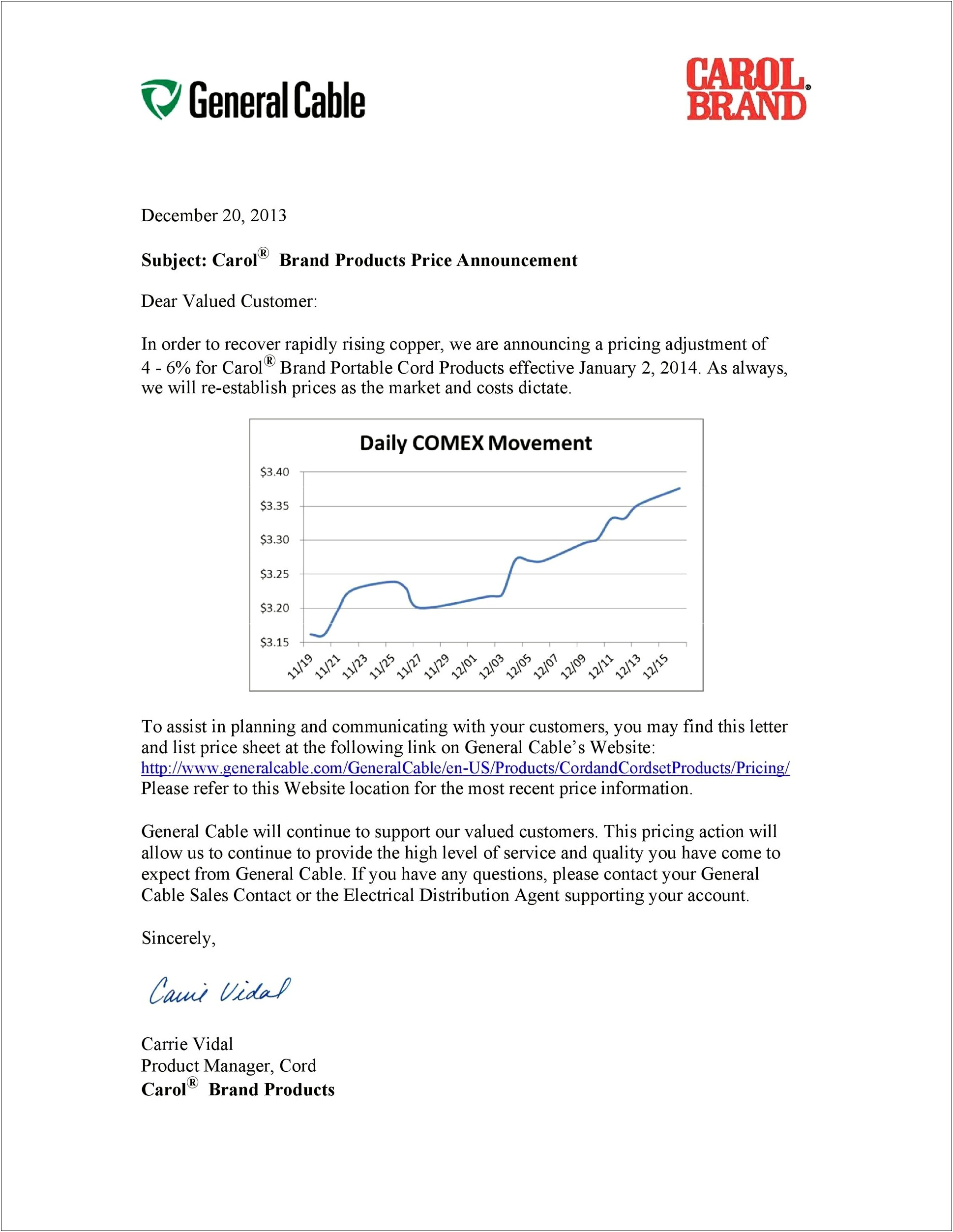 Price Increase Rate Increase Letter Template