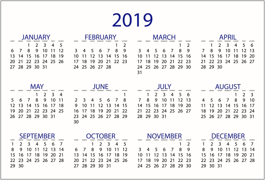 Printable Calendar August 2019 Word Template