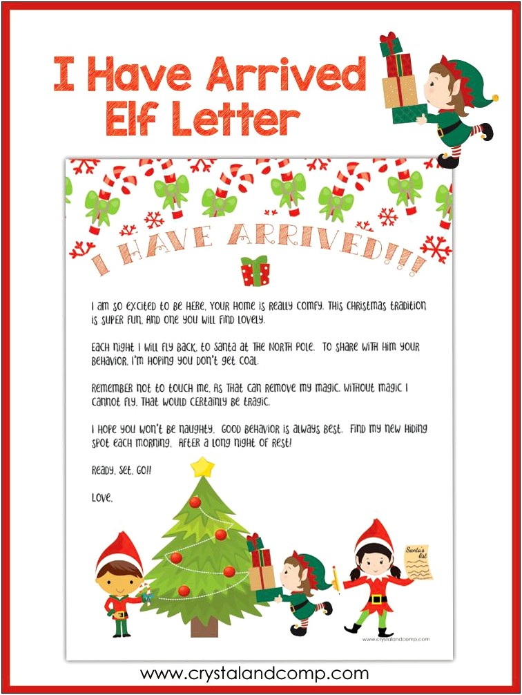 Printable Elf On The Shelf Arrival Letter Template