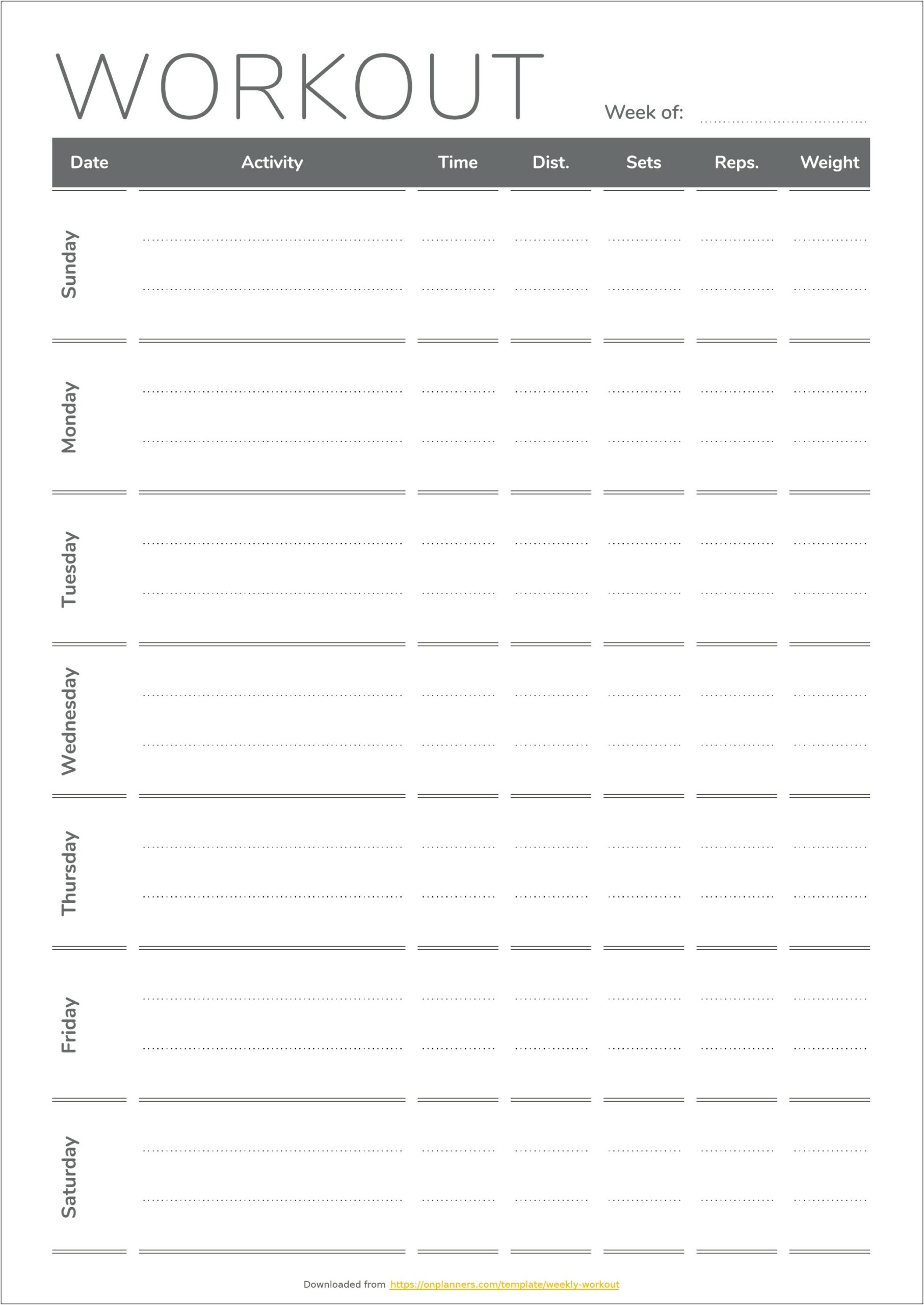 Printable Free Workout Plan Template Pdf