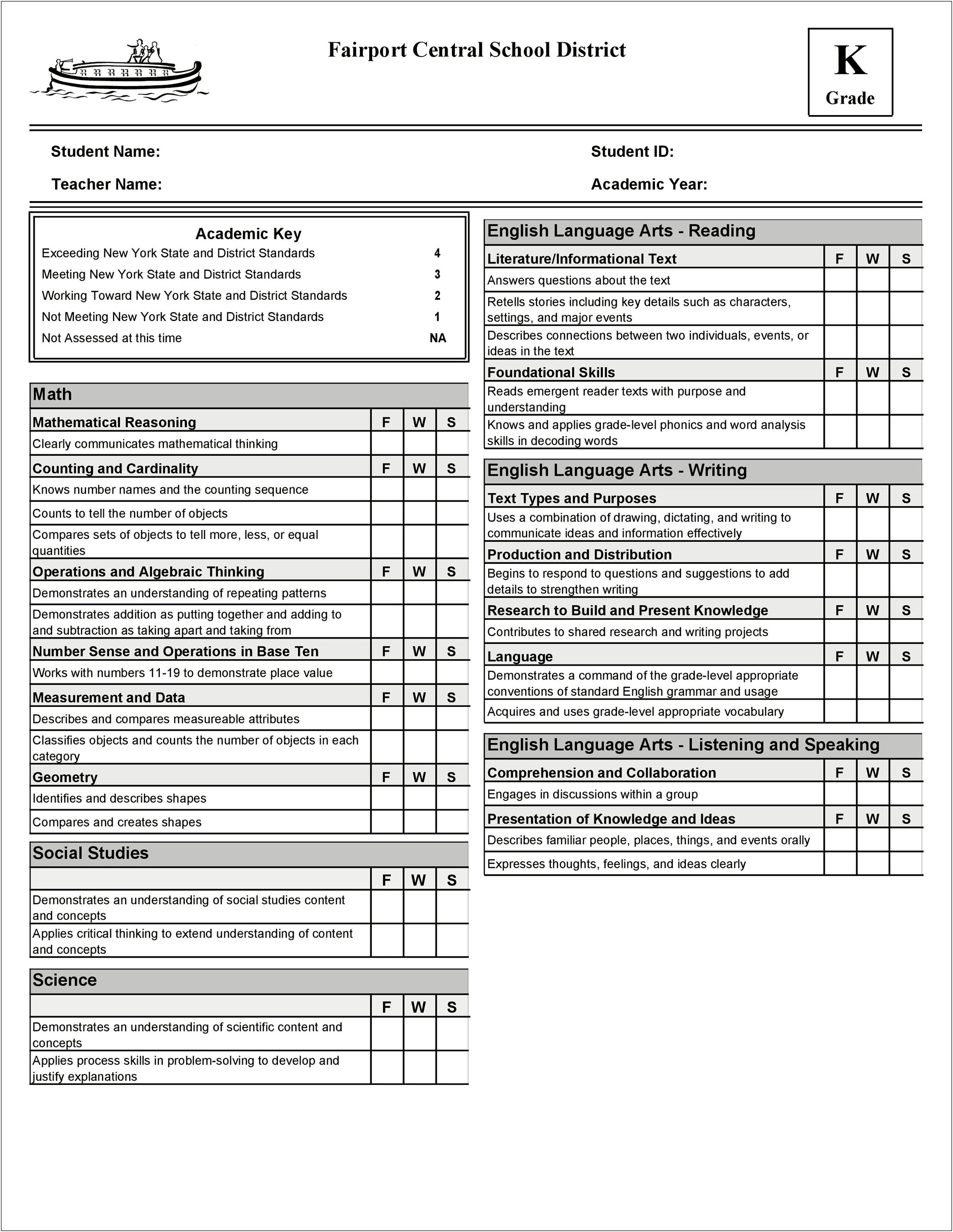 Printable High School Report Card Template