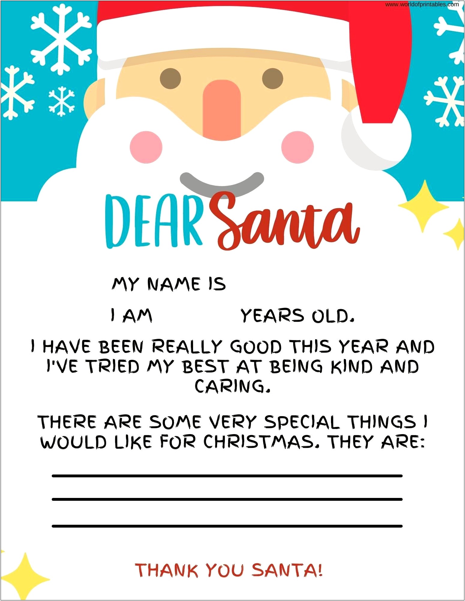 Printable Template To Write A Letter To Santa