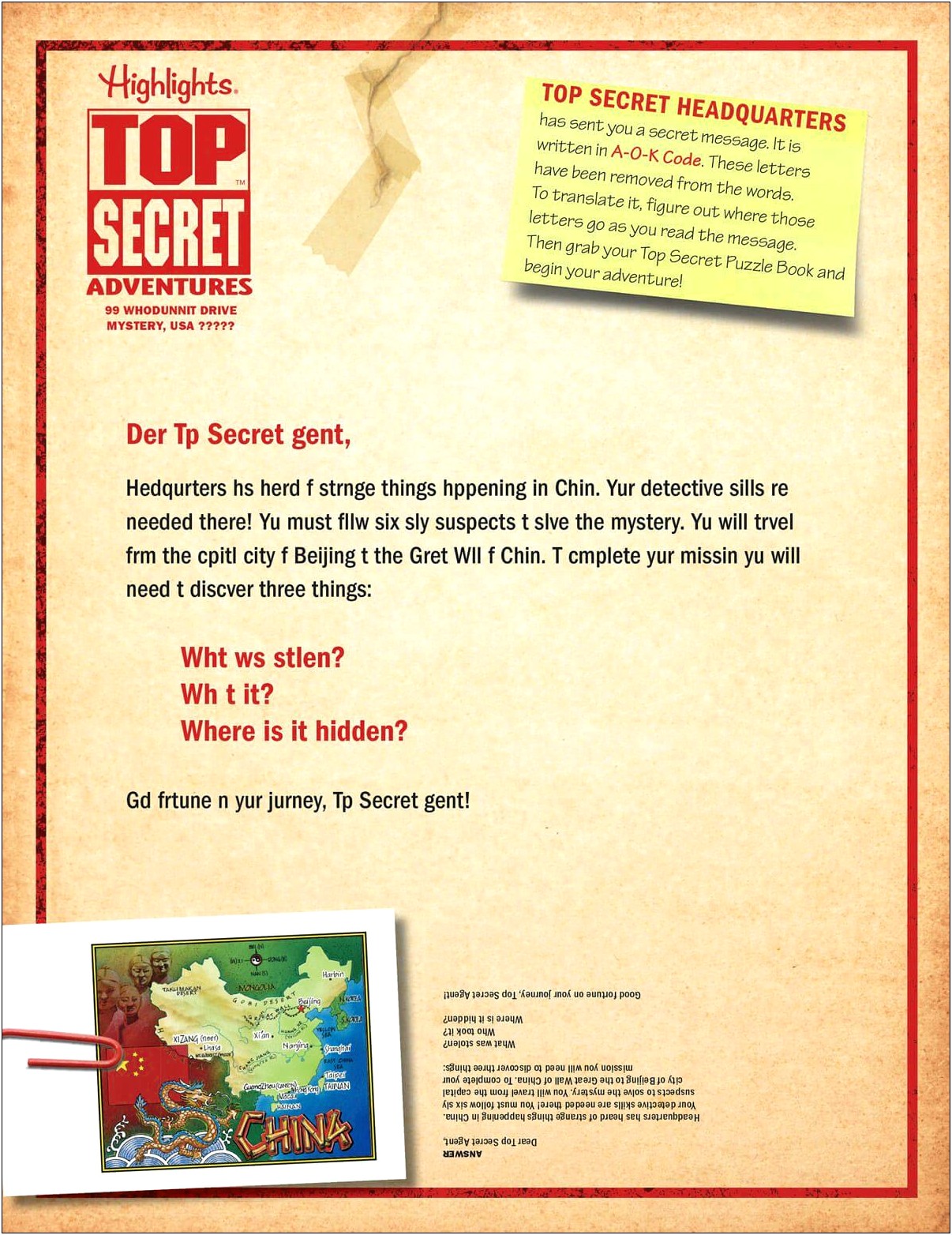 Printable Top Secret Mission Letter Template