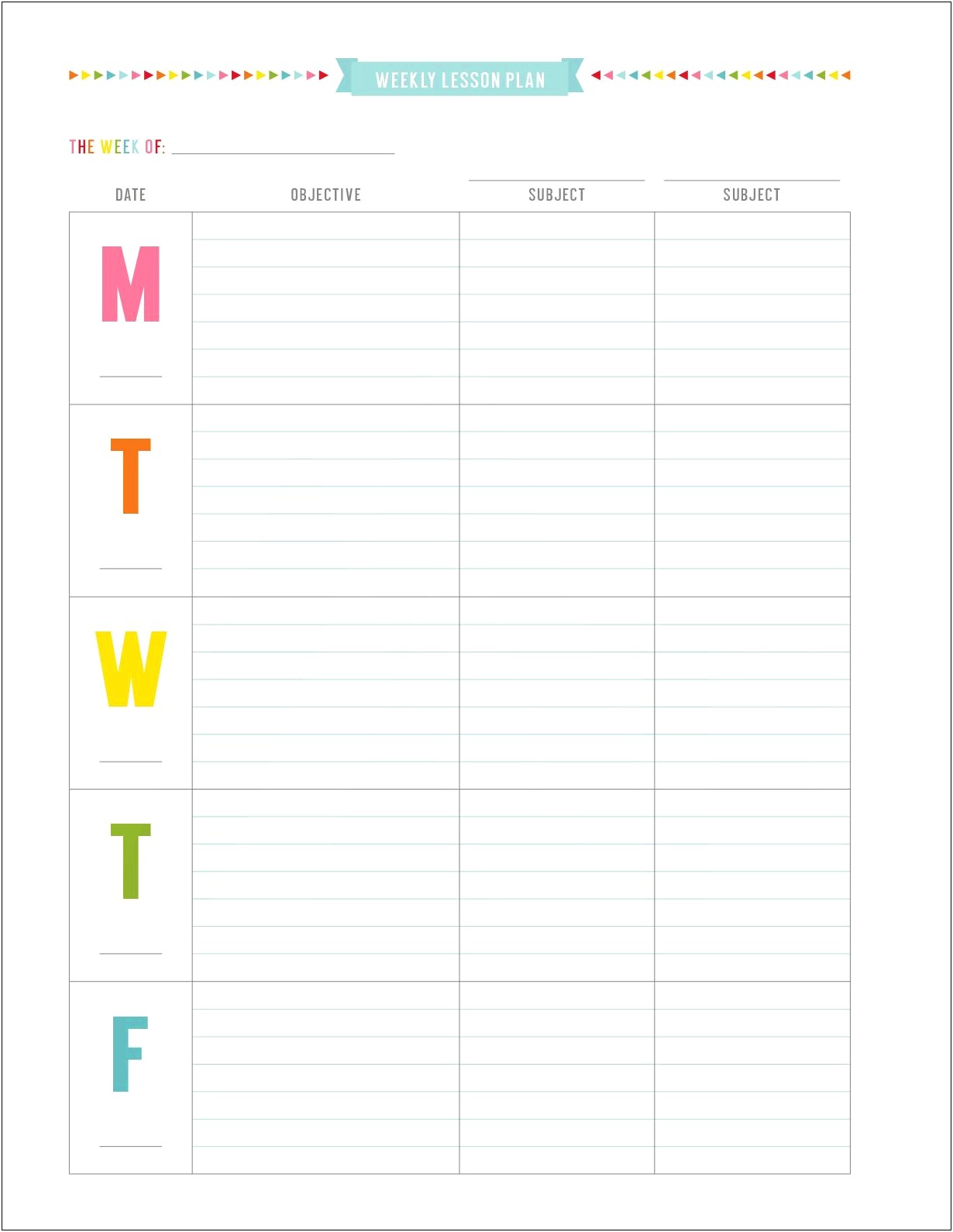 Printable Weekly Teacher Lesson Plan Template