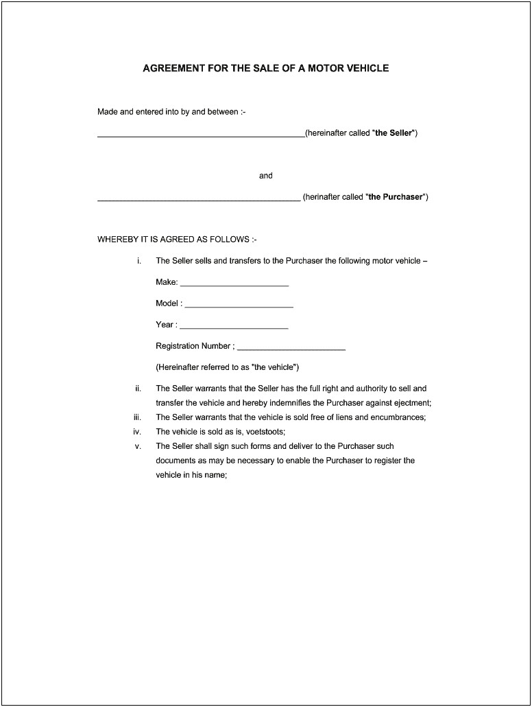 Private Car Sale Agreement Template Word