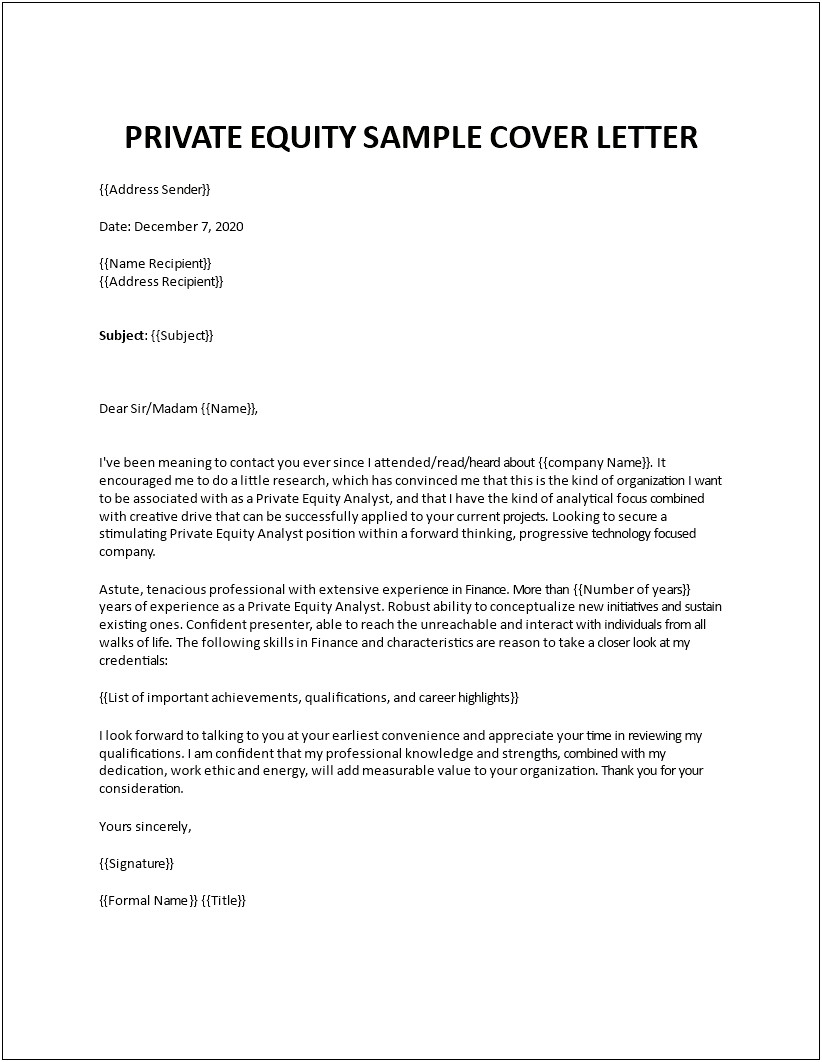 Private Equity Analyst Cover Letter Template