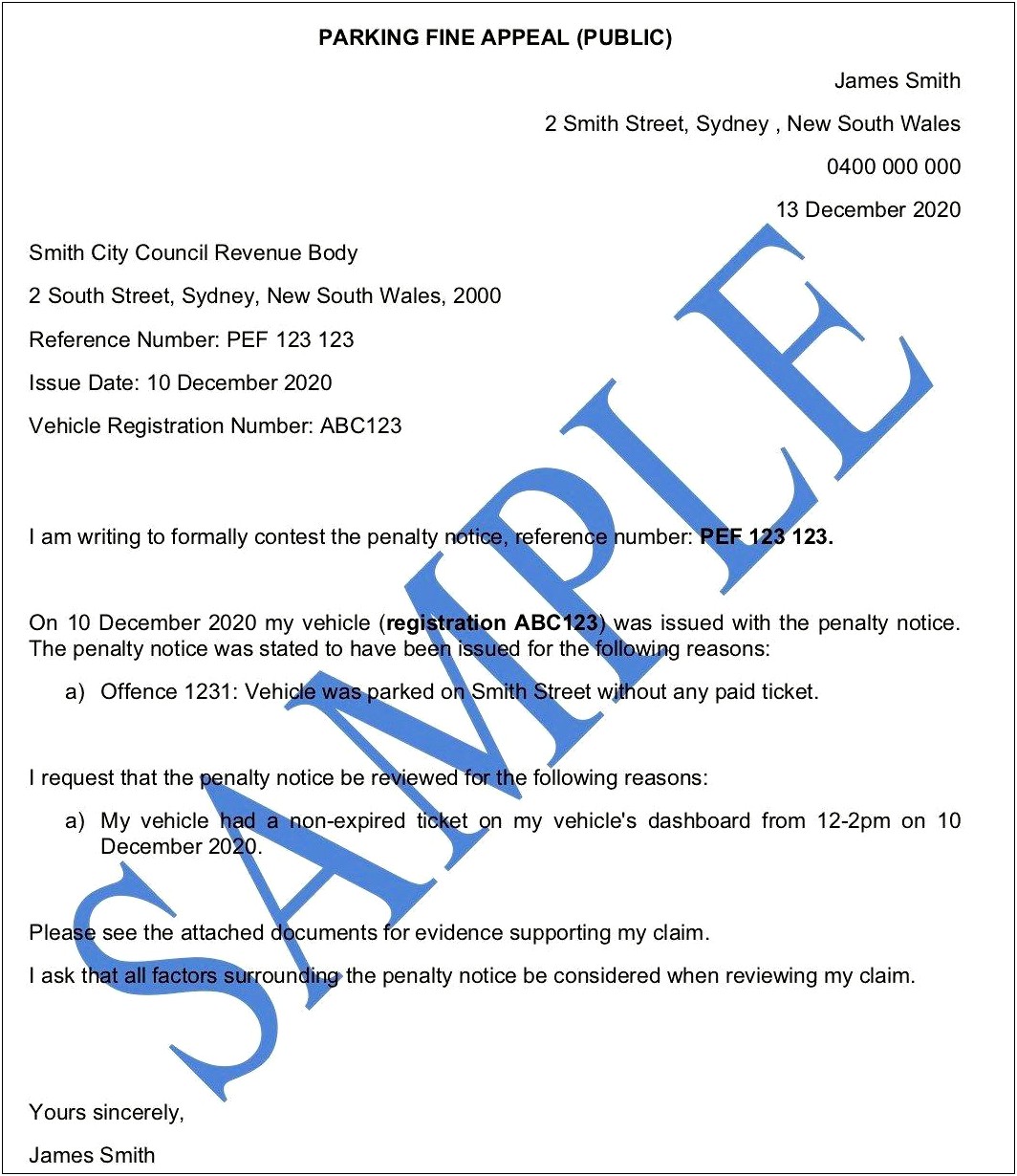 Private Parking Charge Appeal Letter Template