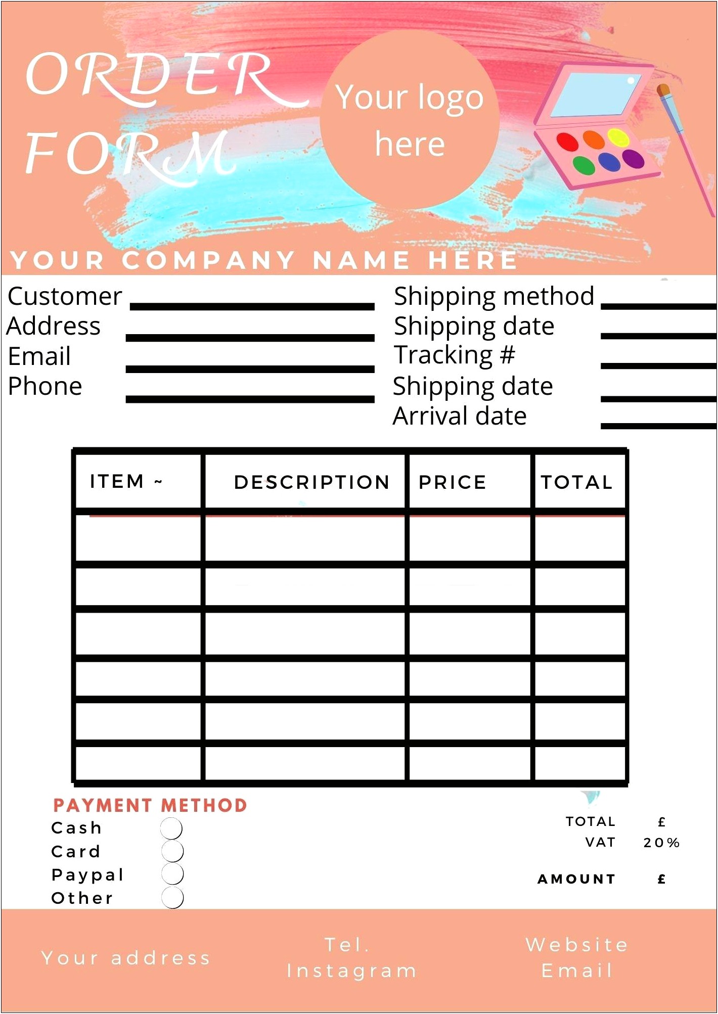 Product Order Form Template Word For Cosmetics