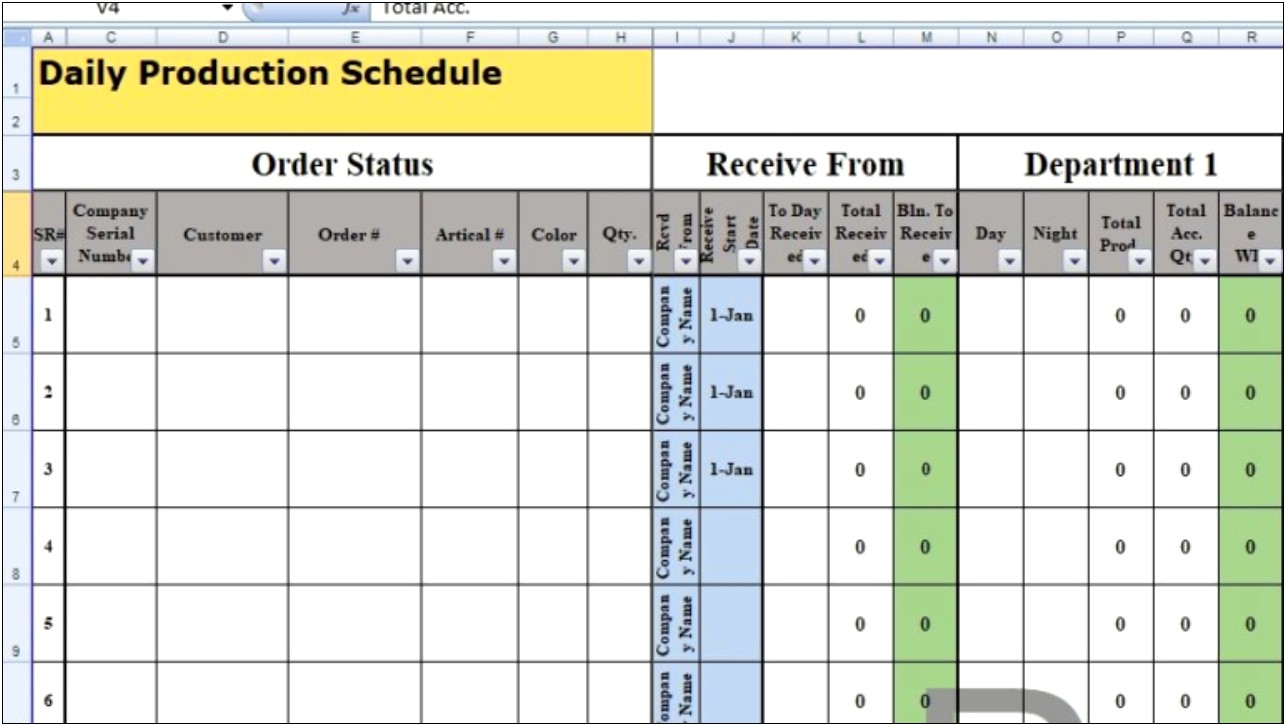 Production Planning And Scheduling Excel Template