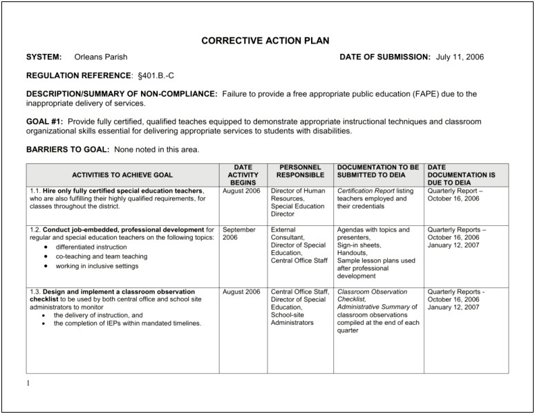 Professional Development Action Plan Template For Teachers