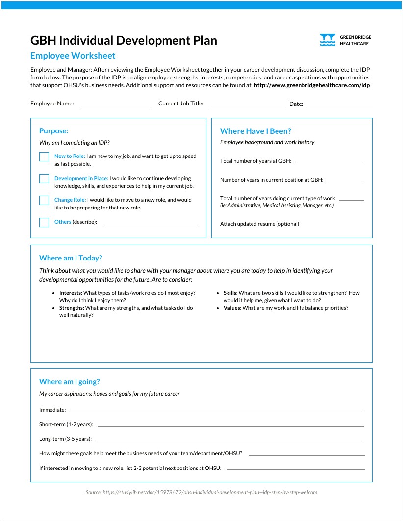 Professional Development Employee Development Plan Template