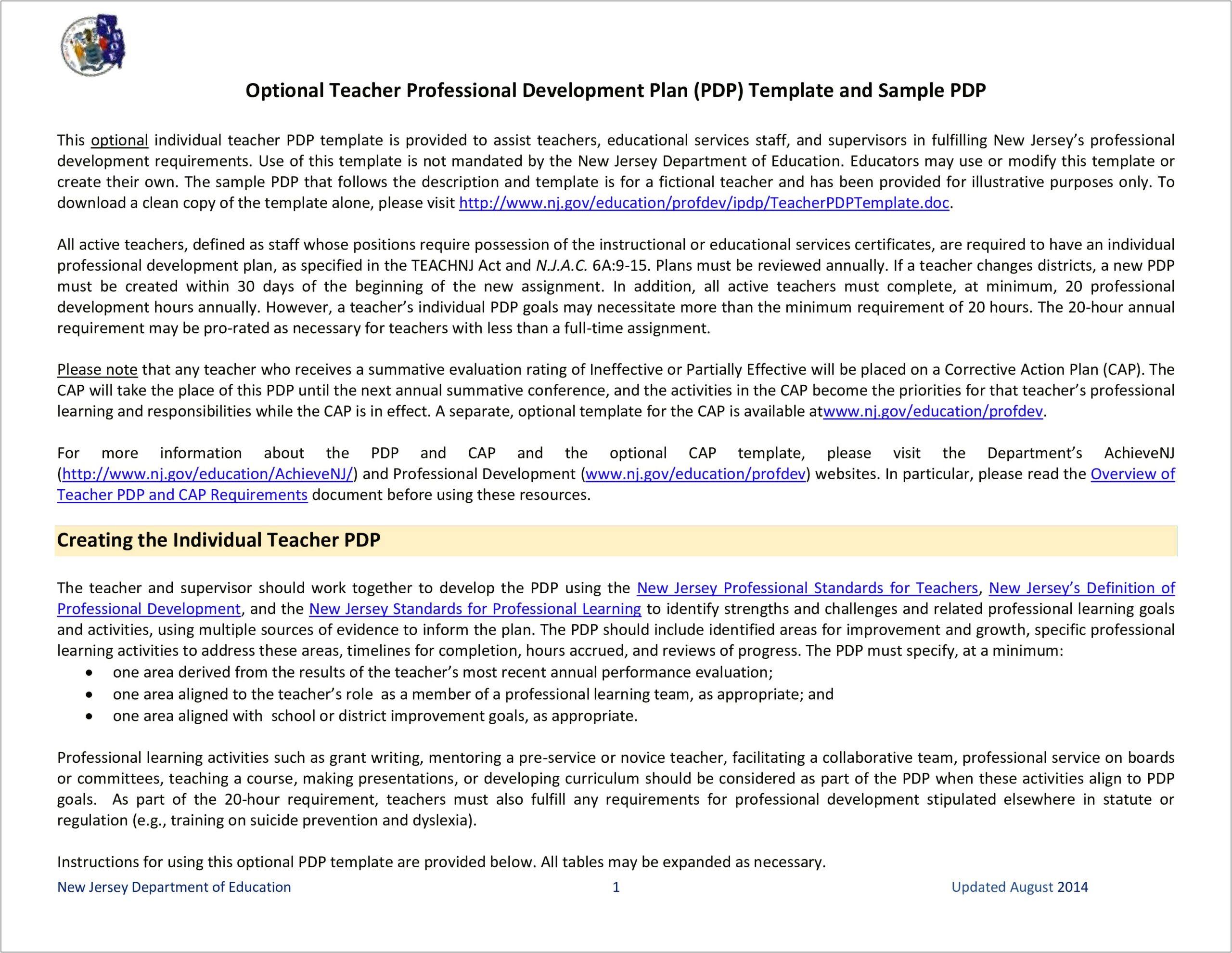 Professional Development Plan For Teachers In Texas Template