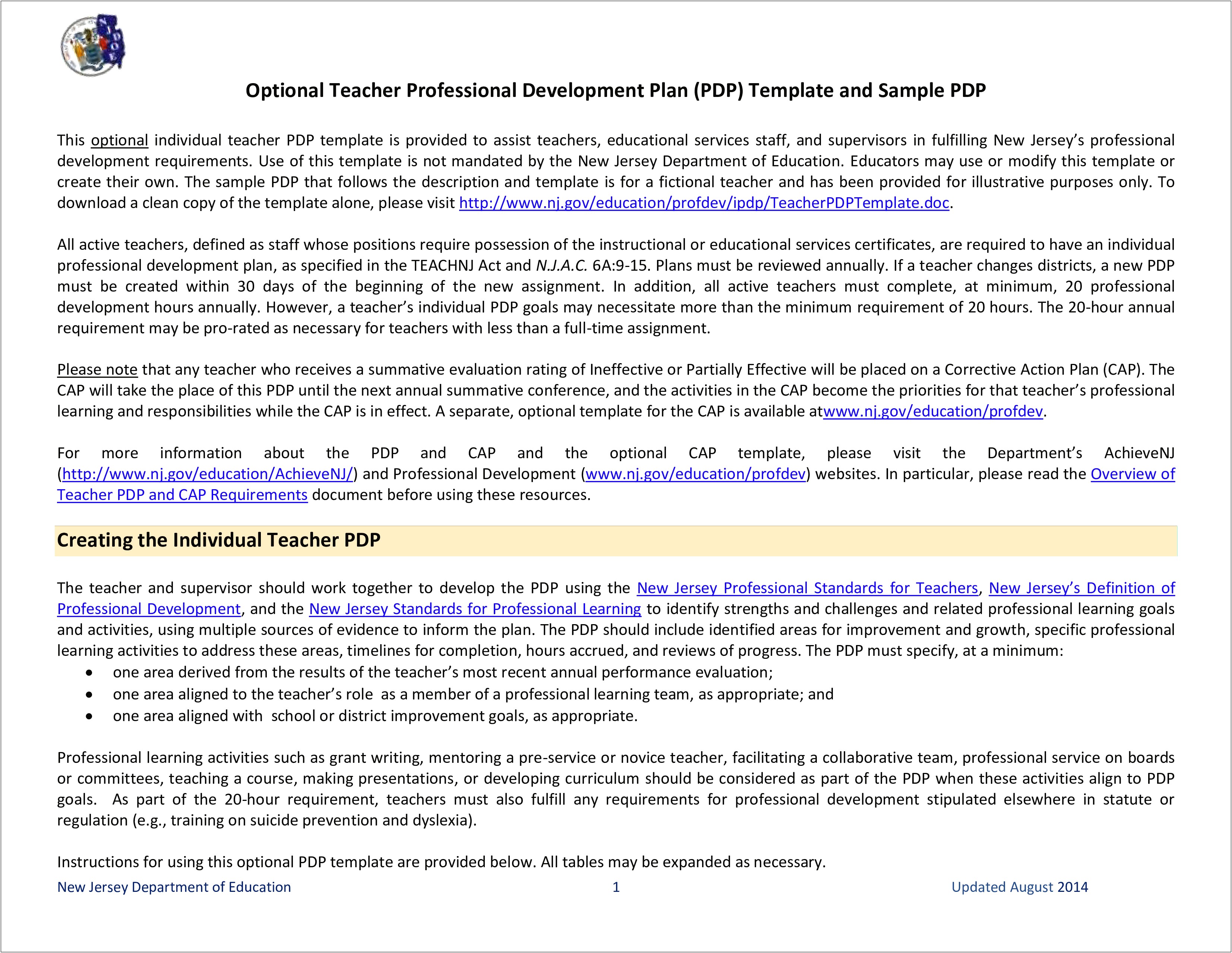 Professional Development Plan For Teachers In Texas Template