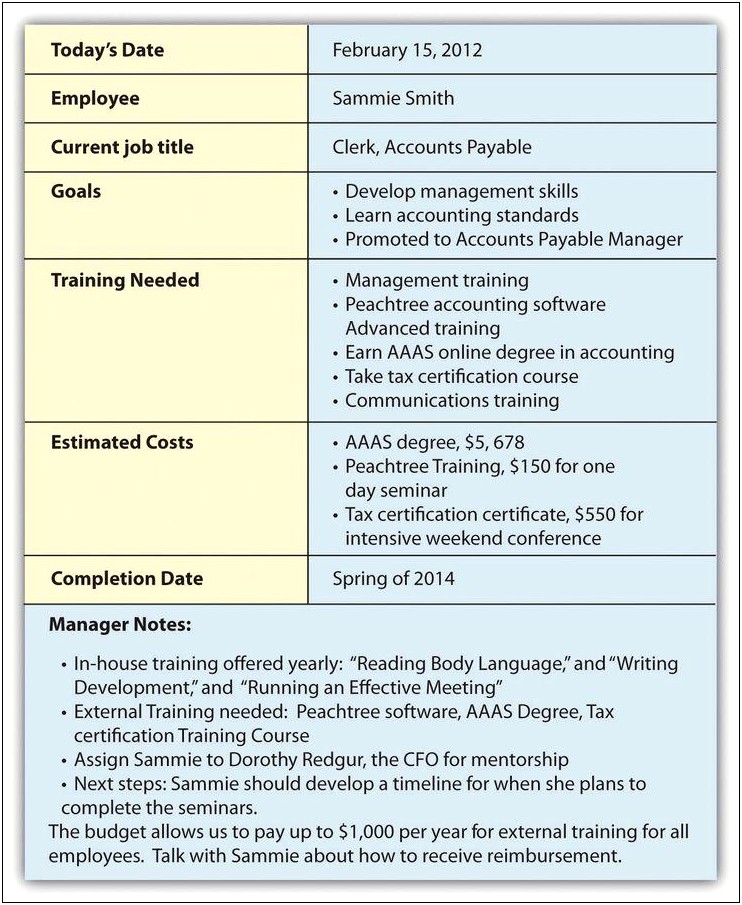 Professional Development Plan Template For Bookkeepers