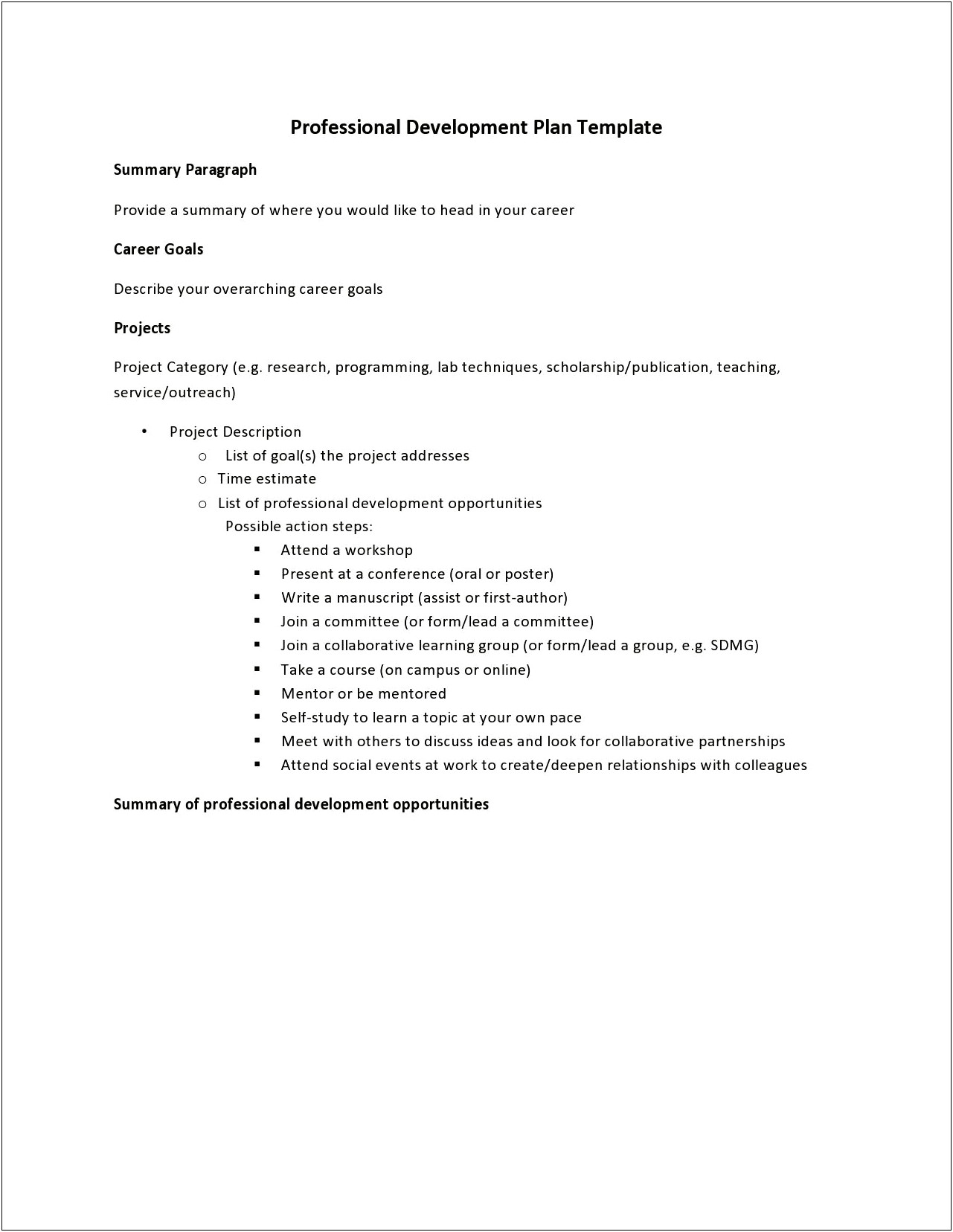 Professional Development Plans For Teachers Templates