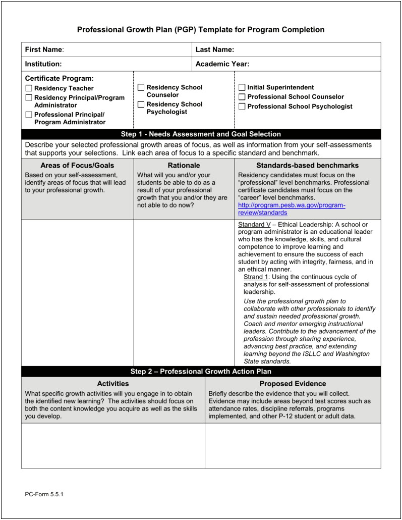 Professional Growth Plan Pgp Template For Program Completion