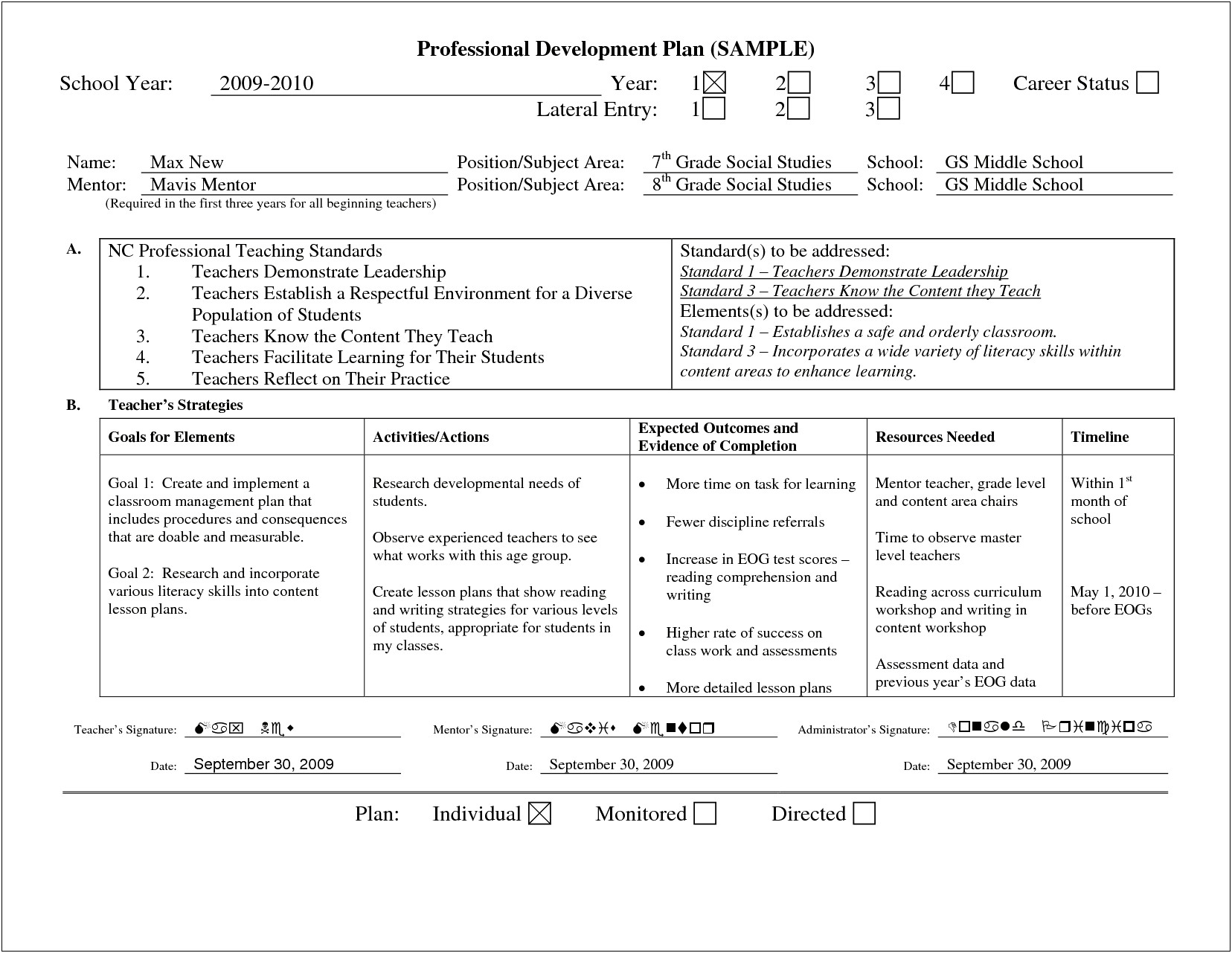 Professional Growth Plan Template For Principals