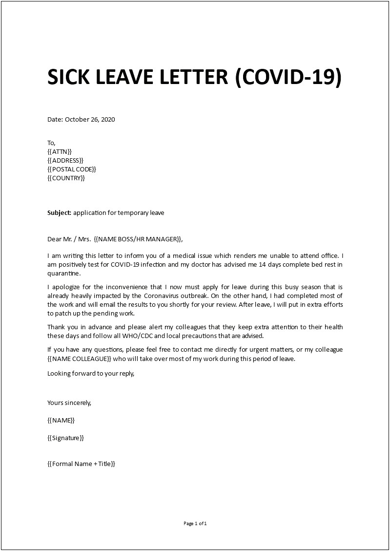 Professional Letter Template After Medical Leave Of Absence