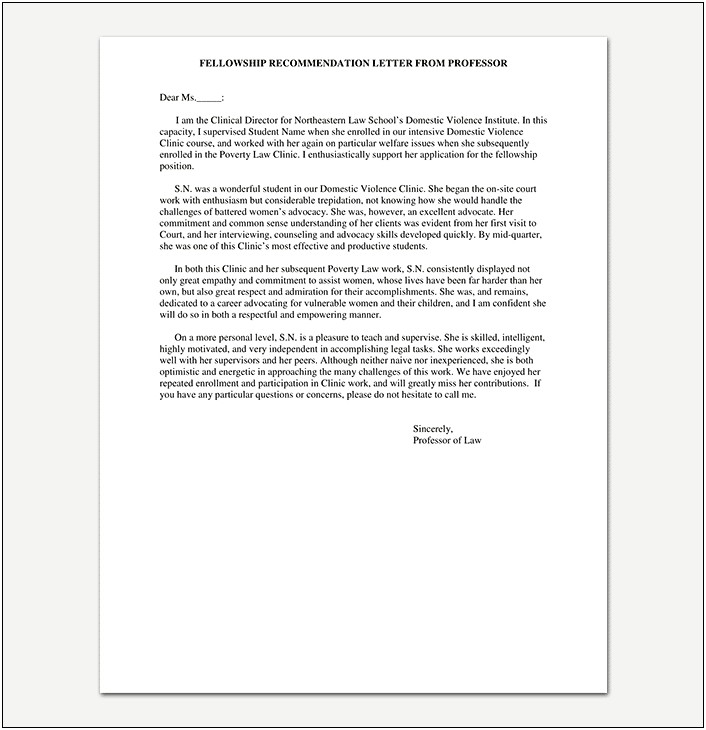 Professor Recommendation Letter To Stident Template