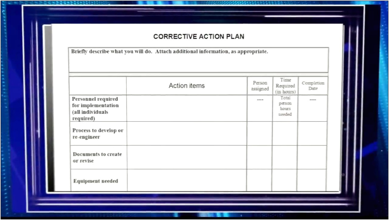 Project Management Corrective Action Plan Template