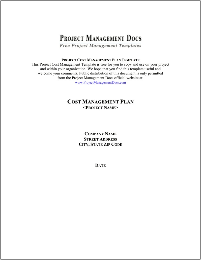 Project Management Cost Management Plan Template